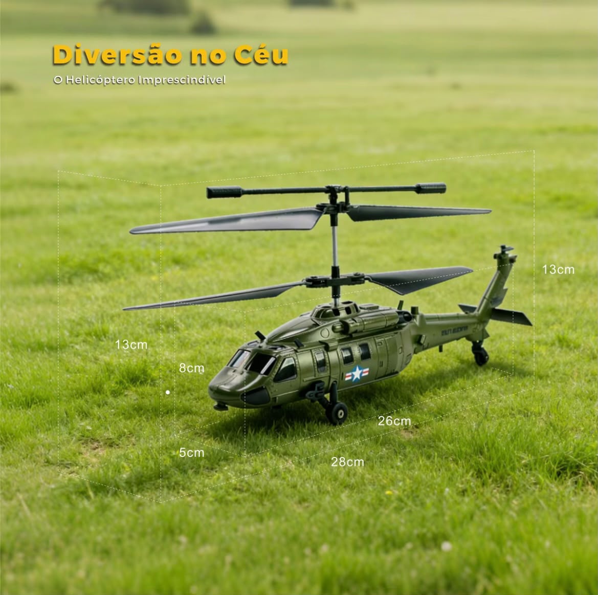 Helicóptero Militar de Controle Remoto Alta Performance + 2 Baterias Recarregáveis