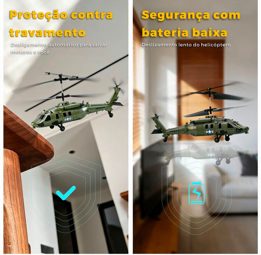 Helicóptero Militar de Controle Remoto Alta Performance + 2 Baterias Recarregáveis