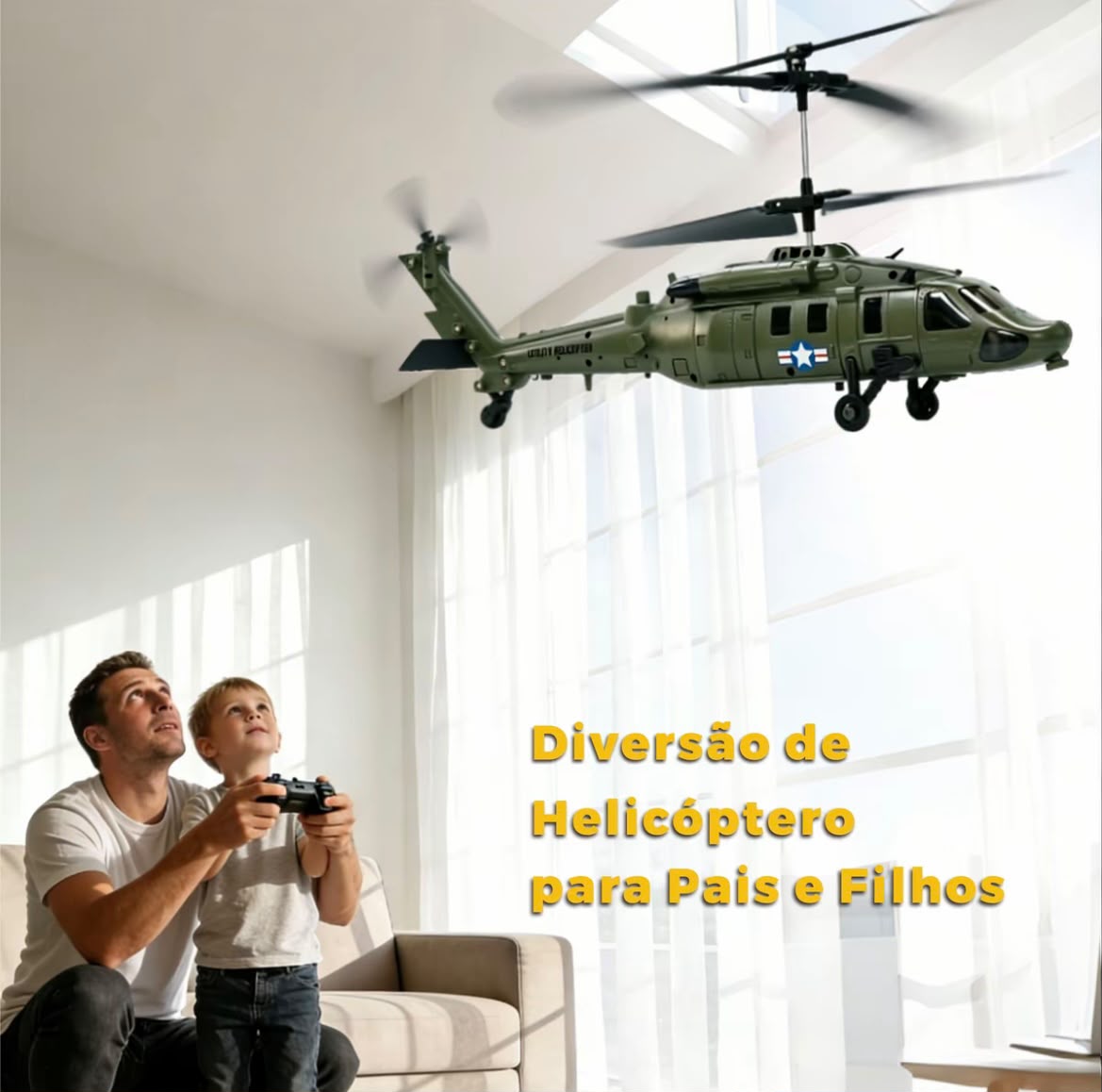 Helicóptero Militar de Controle Remoto Alta Performance + 2 Baterias Recarregáveis