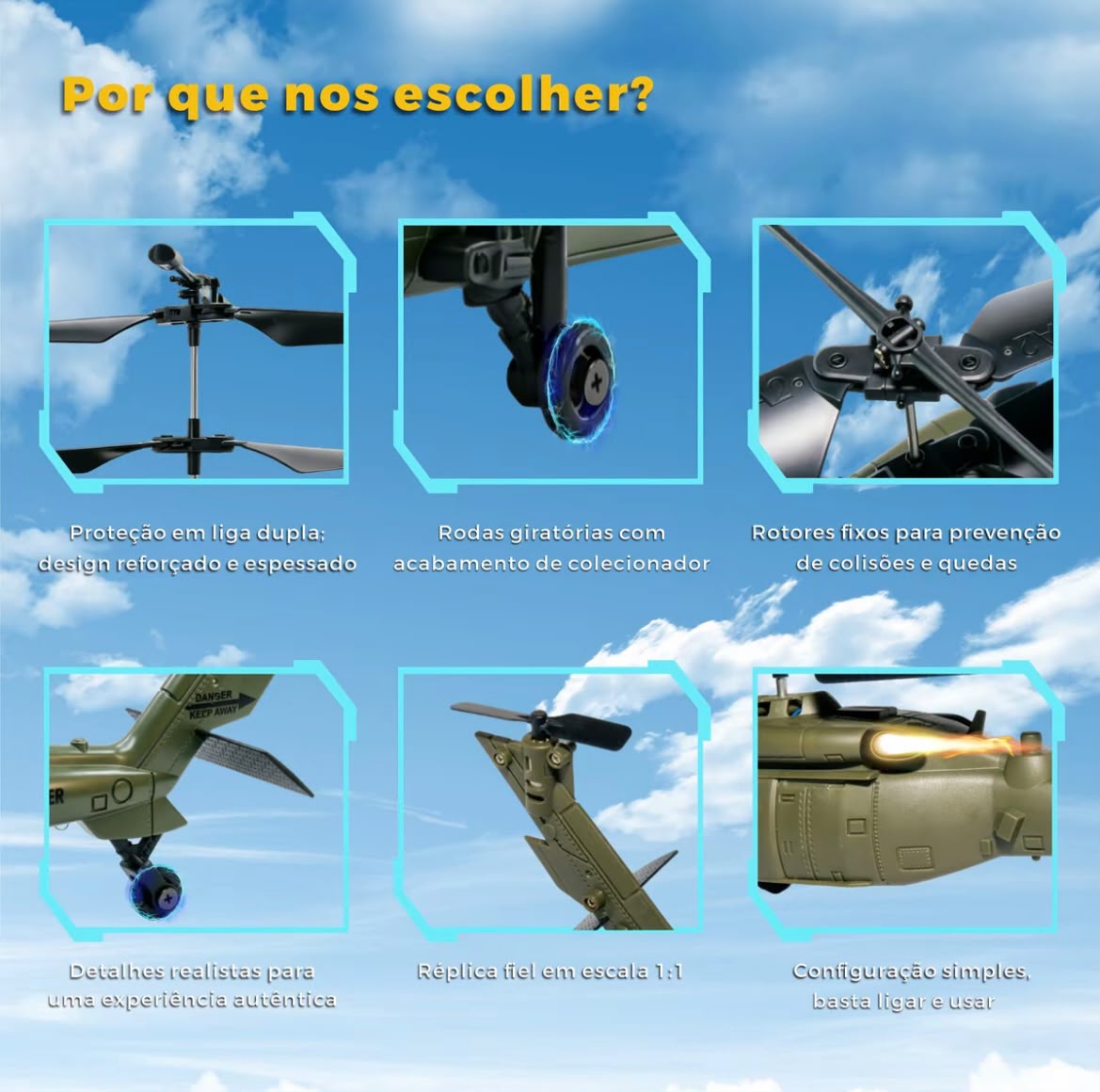 Helicóptero Militar de Controle Remoto Alta Performance + 2 Baterias Recarregáveis