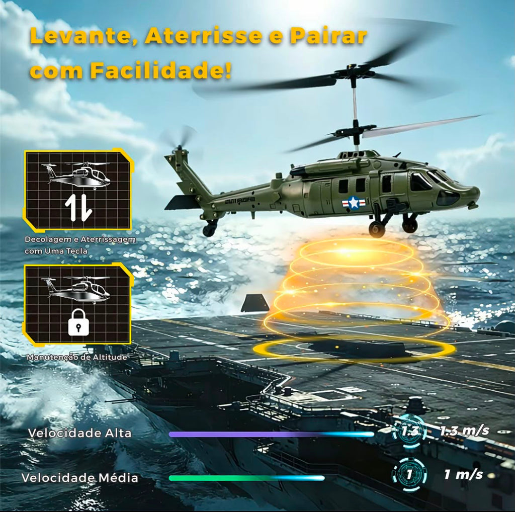 Helicóptero Militar de Controle Remoto Alta Performance + 2 Baterias Recarregáveis