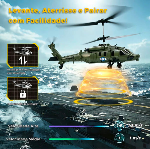Helicóptero Militar de Controle Remoto Alta Performance + 2 Baterias Recarregáveis